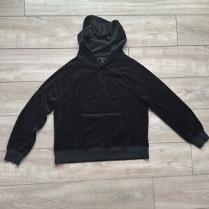 J.CREW Black Velour cropped Pullover Hoodie Small‎ soft luxury Whimsigoth